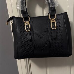 Black Women's Structured Handbag with Gold Hardware